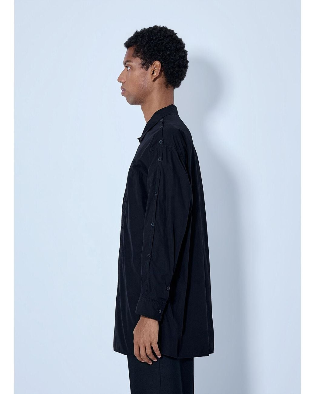 Yohji Yamamoto Blue Open Collar Shoulder Slit Blouse for men