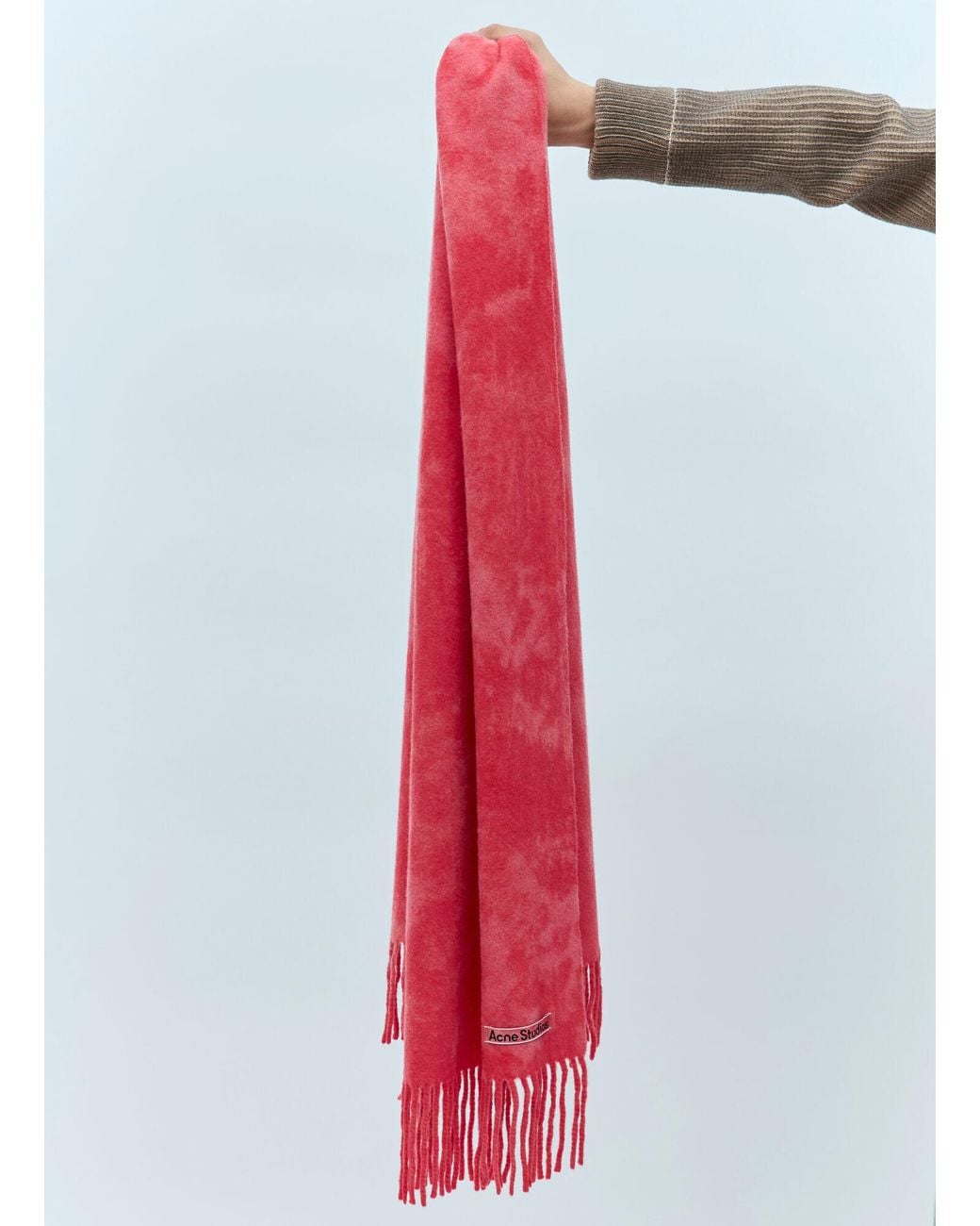 Acne Red Narrow Tie-Dye Wool Scarf for men