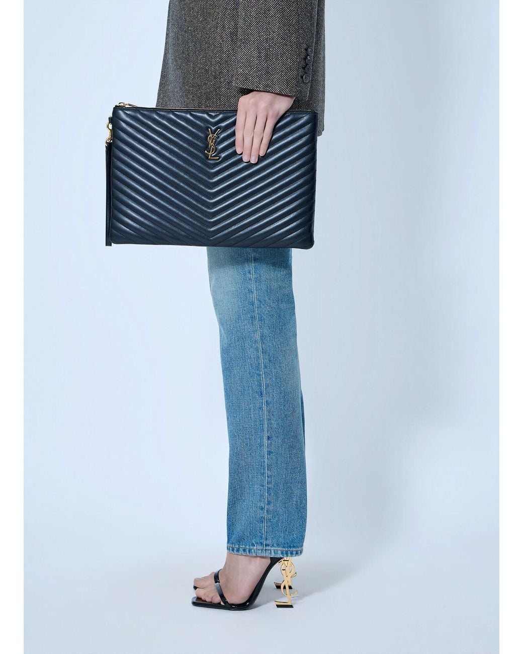 Saint Laurent Blue Cassandre Matelassé Document Holder