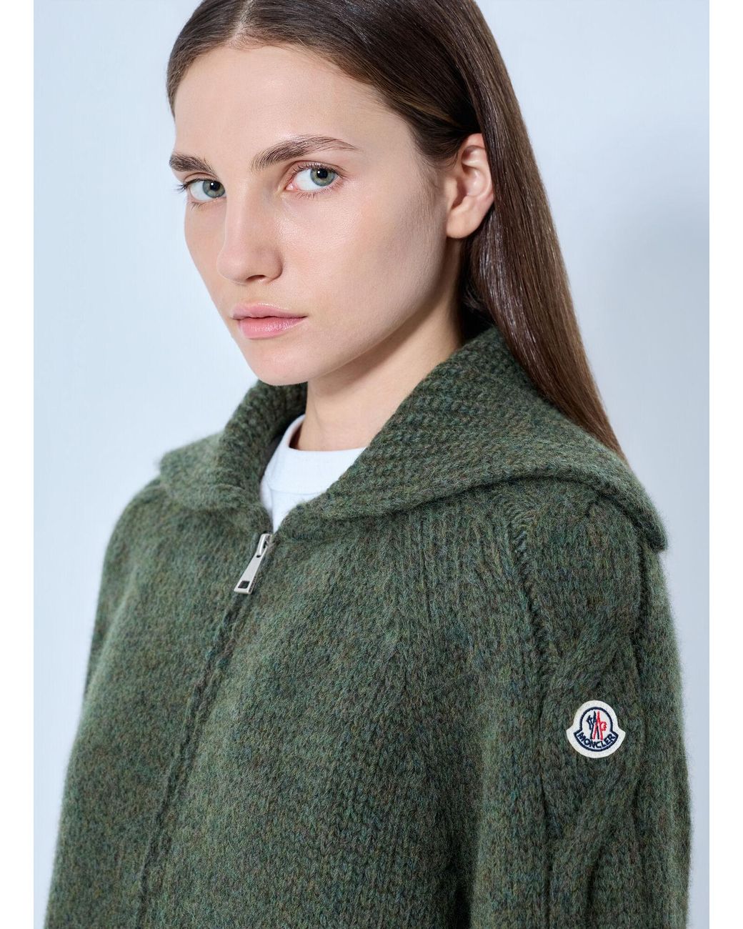 Moncler Green Zipped Knit Sweater