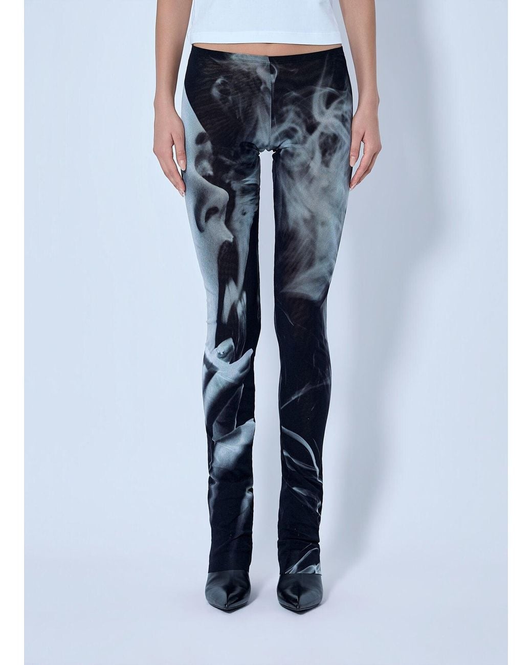 Jean Paul Gaultier Blue Mesh Printed Smoking Women Flare Pants