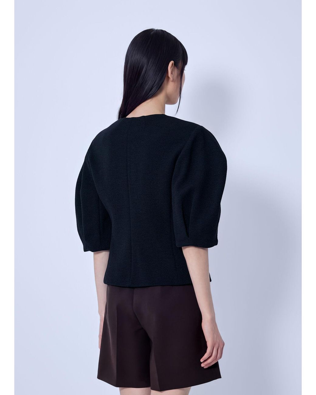 Max Mara Blue Puff Sleeve Buttoned Jacket