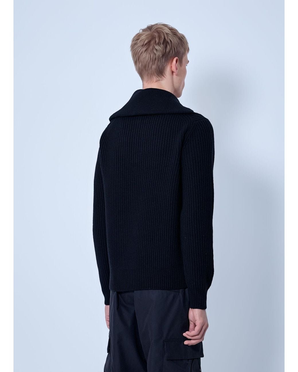 Moncler Blue Logo Rib Wool Turtleneck for men