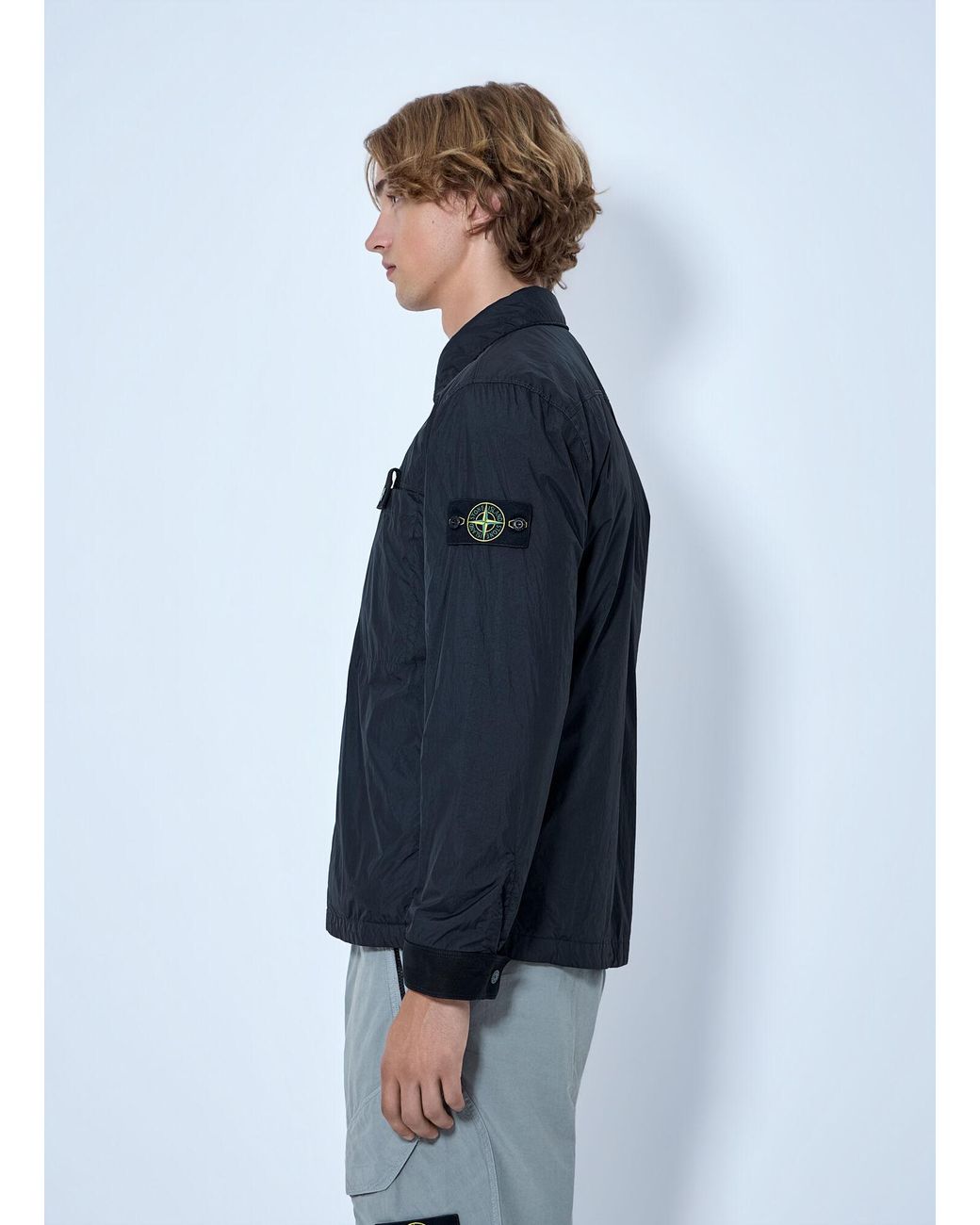 Stone Island Blue Button-Up Nylon Jacket for men