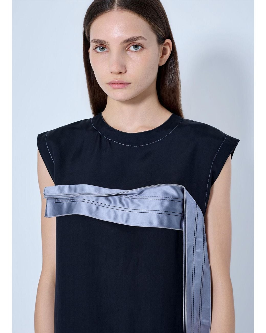 Marni Blue Sleeveless Midi Dress With Satin Detail