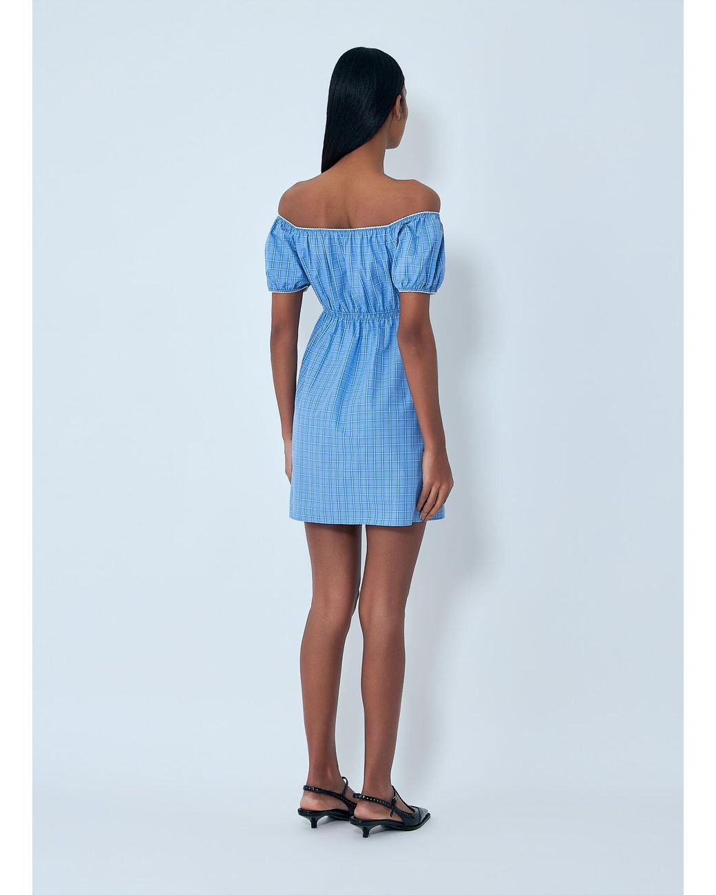 Miu Miu Blue Plaid-Pattern Mini Dress