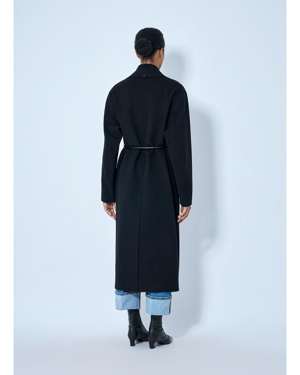 Sportmax Blue Belted Wool Overcoat