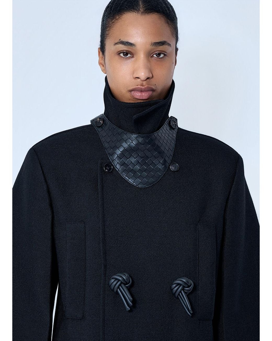 Bottega Veneta Blue Double-Breasted Coat With Knot Details