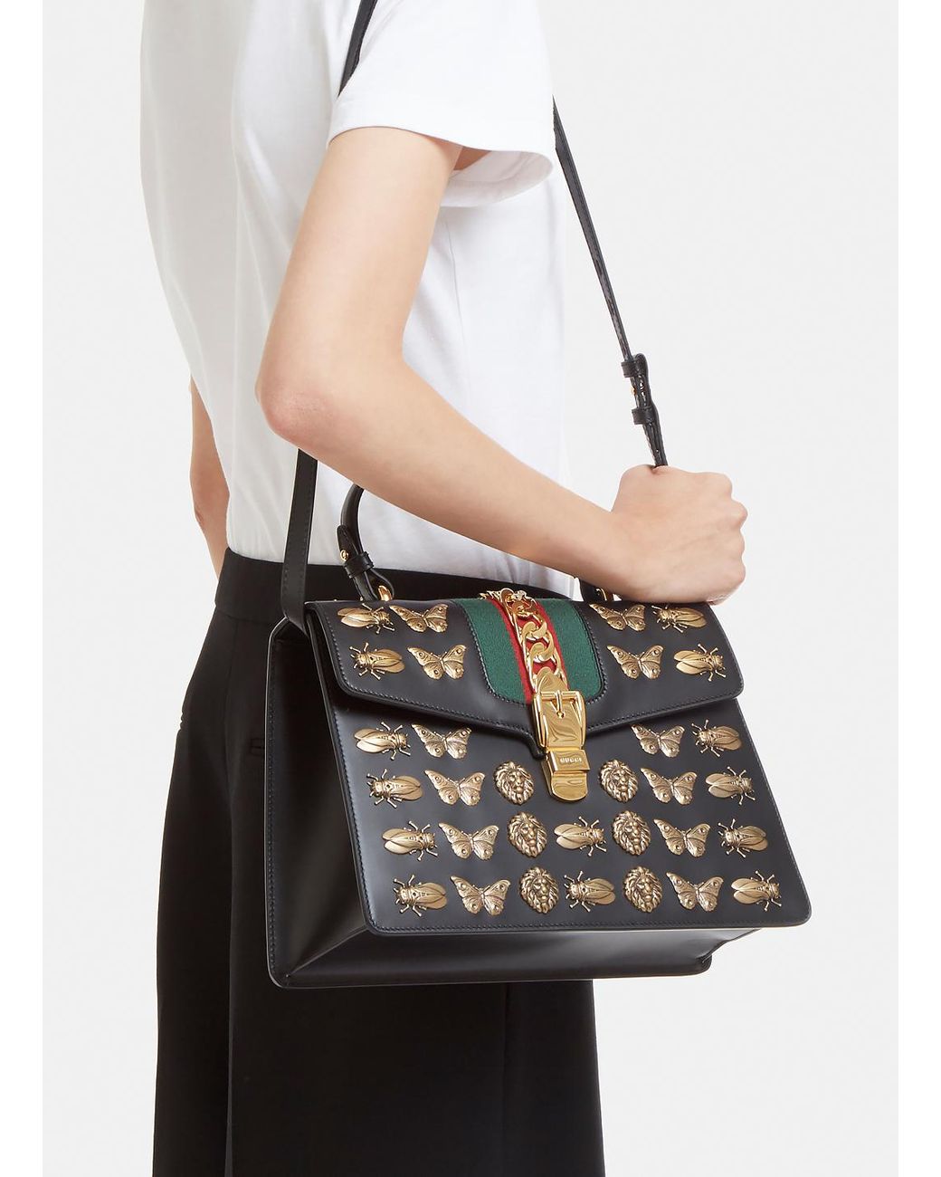 Fateful soul noon Gucci Medium Sylvie Insect Bag In Black | Lyst Canada