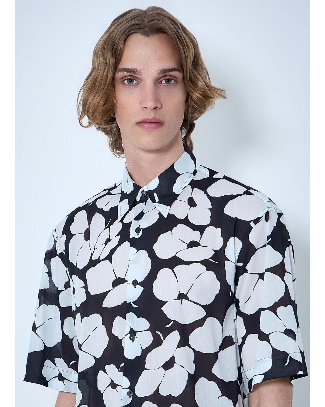 Dries Van Noten Blue Floral Short-Sleeve Shirt for men