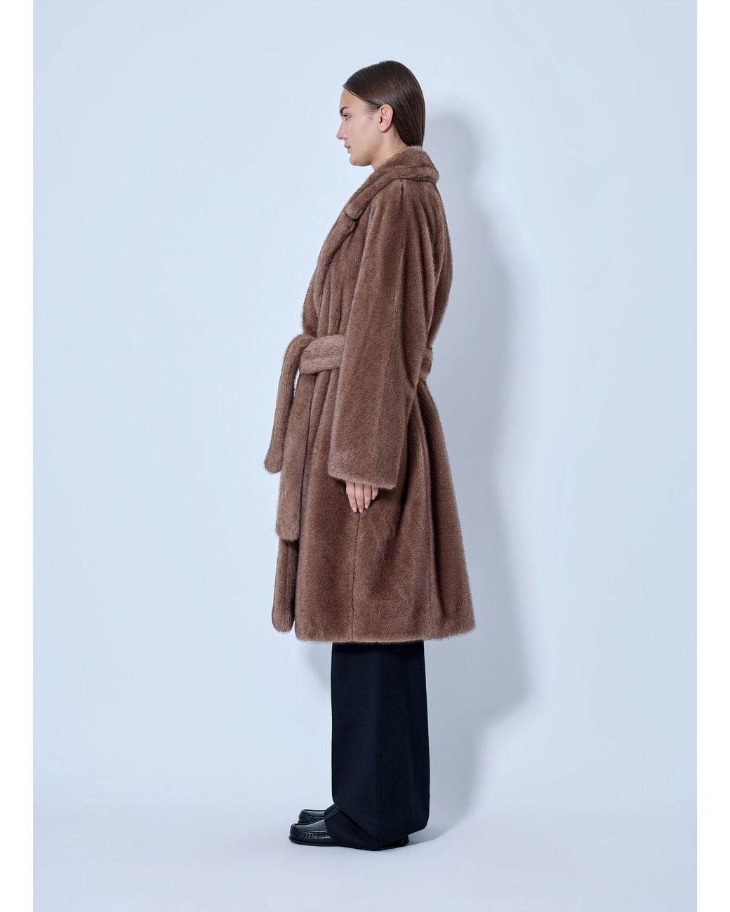 Max Mara Natural Faux Fur Belted Coat