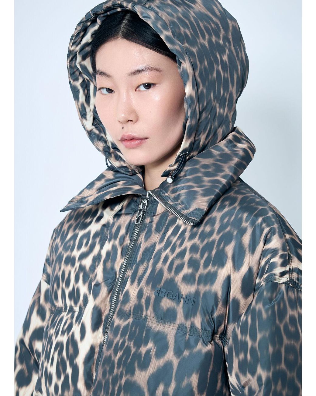 【GANNI】Leopard Printed キャンバス ミディ ジャケット Almond Milk Leopard Printed Canvas Midi Jacket | GANNI US