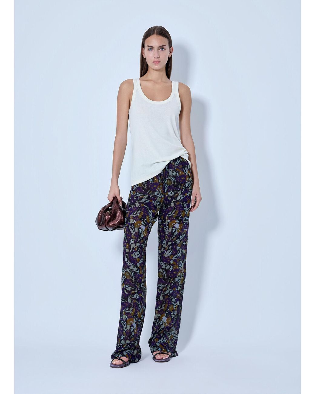 Dries Van Noten Blue Pachas Printed Silk Straight Pants