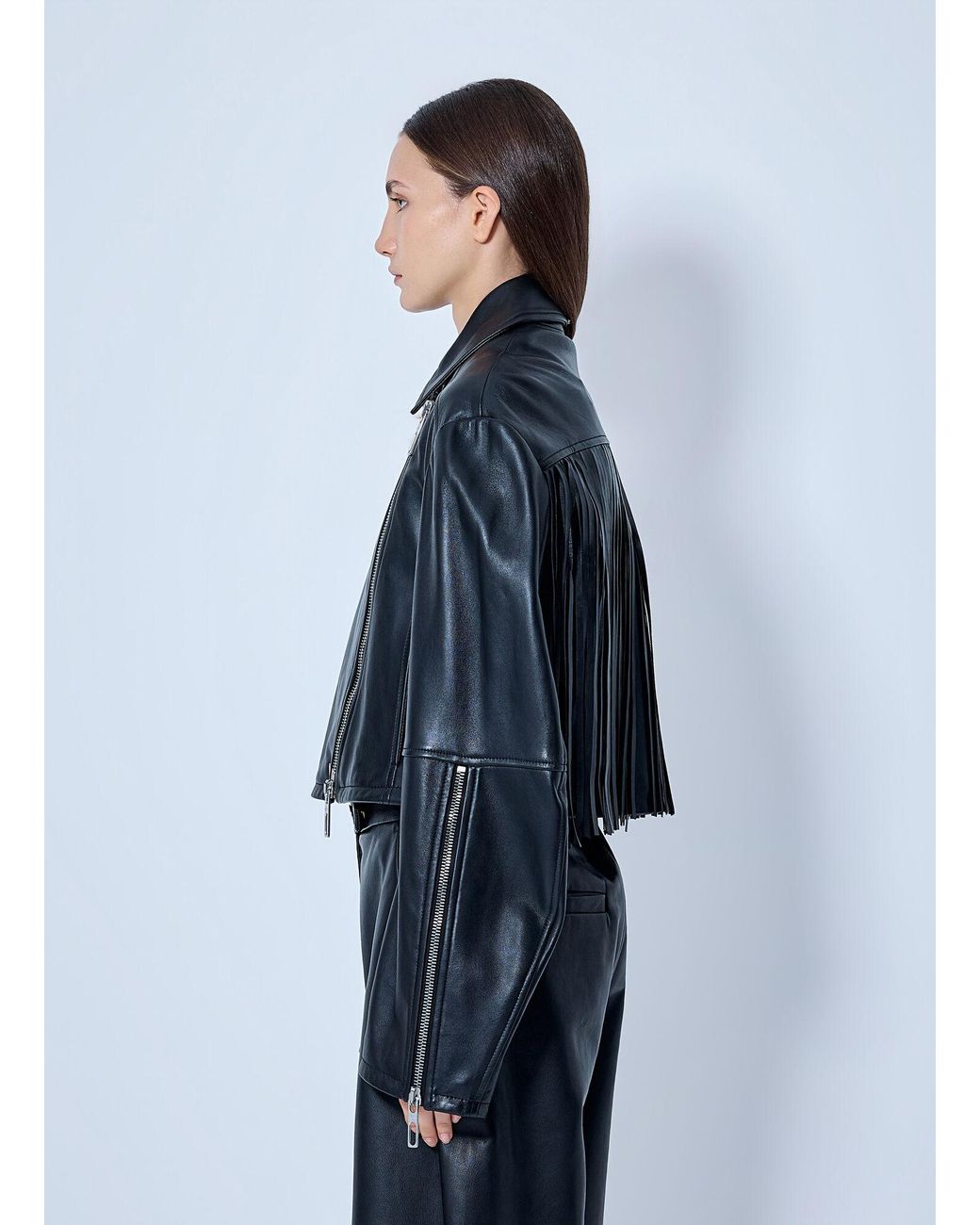 Sportmax Blue Leather Asymmetrical Zip Jacket