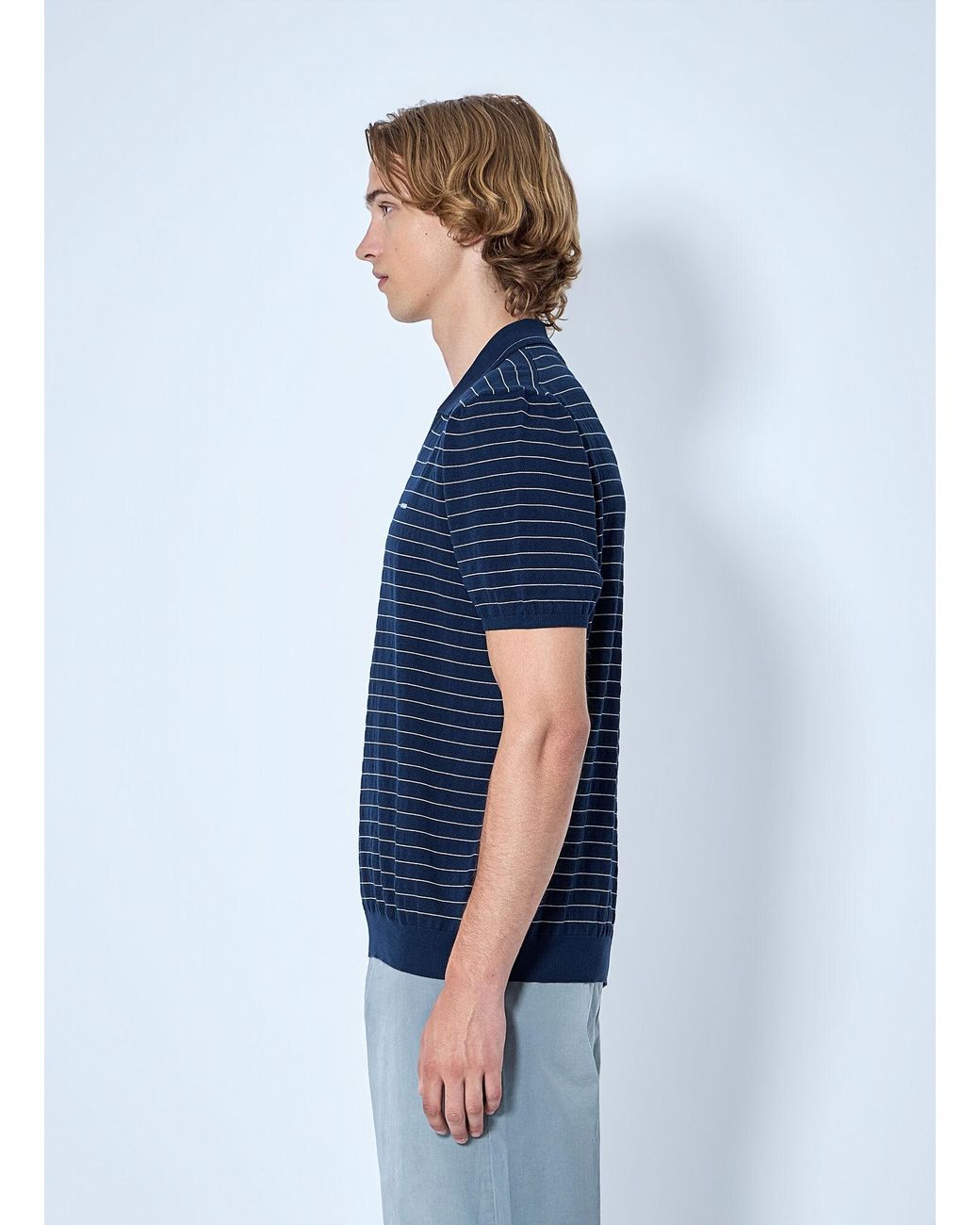 Miu Miu Blue Striped V-Neck Polo Shirt for men