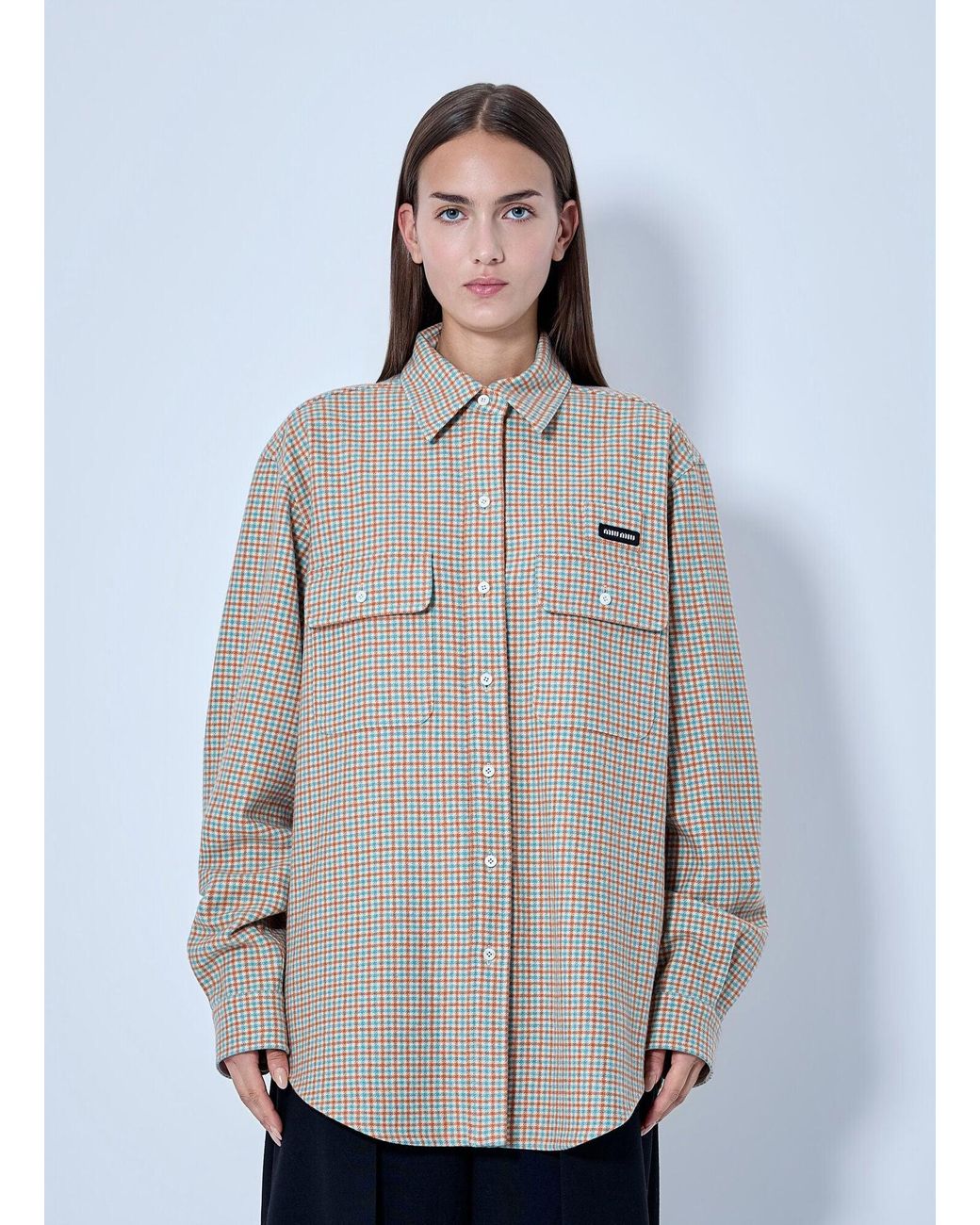 Miu Miu Gray Checked Cotton Shirt