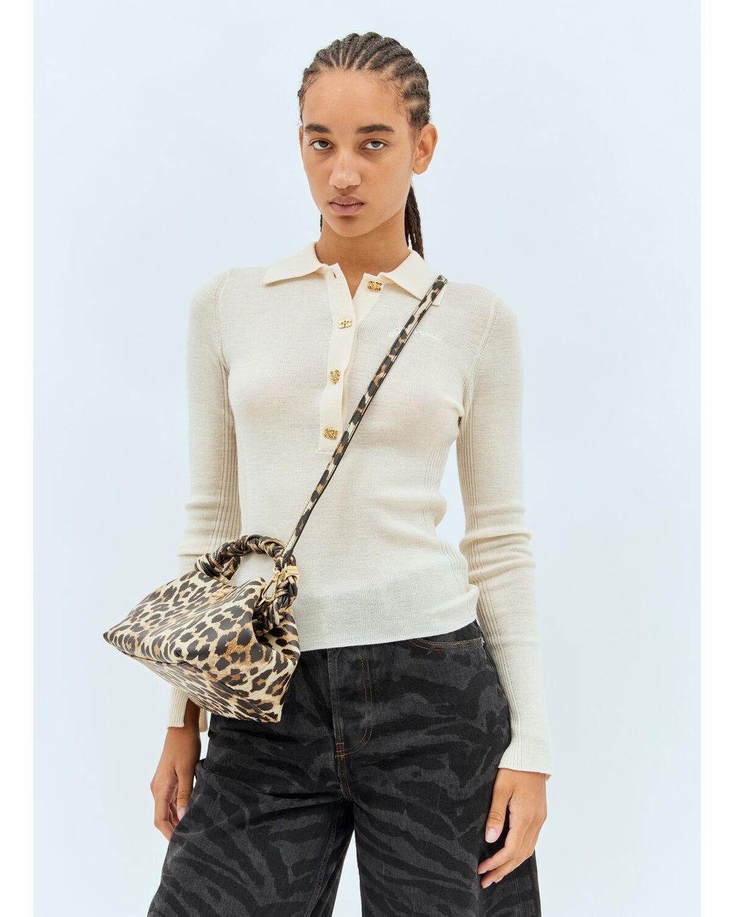 ハンドバッグ Ganni MINI LEOPARD BOU HANDBAG Bou Mini leather shoulder bag in multicoloured - Ganni