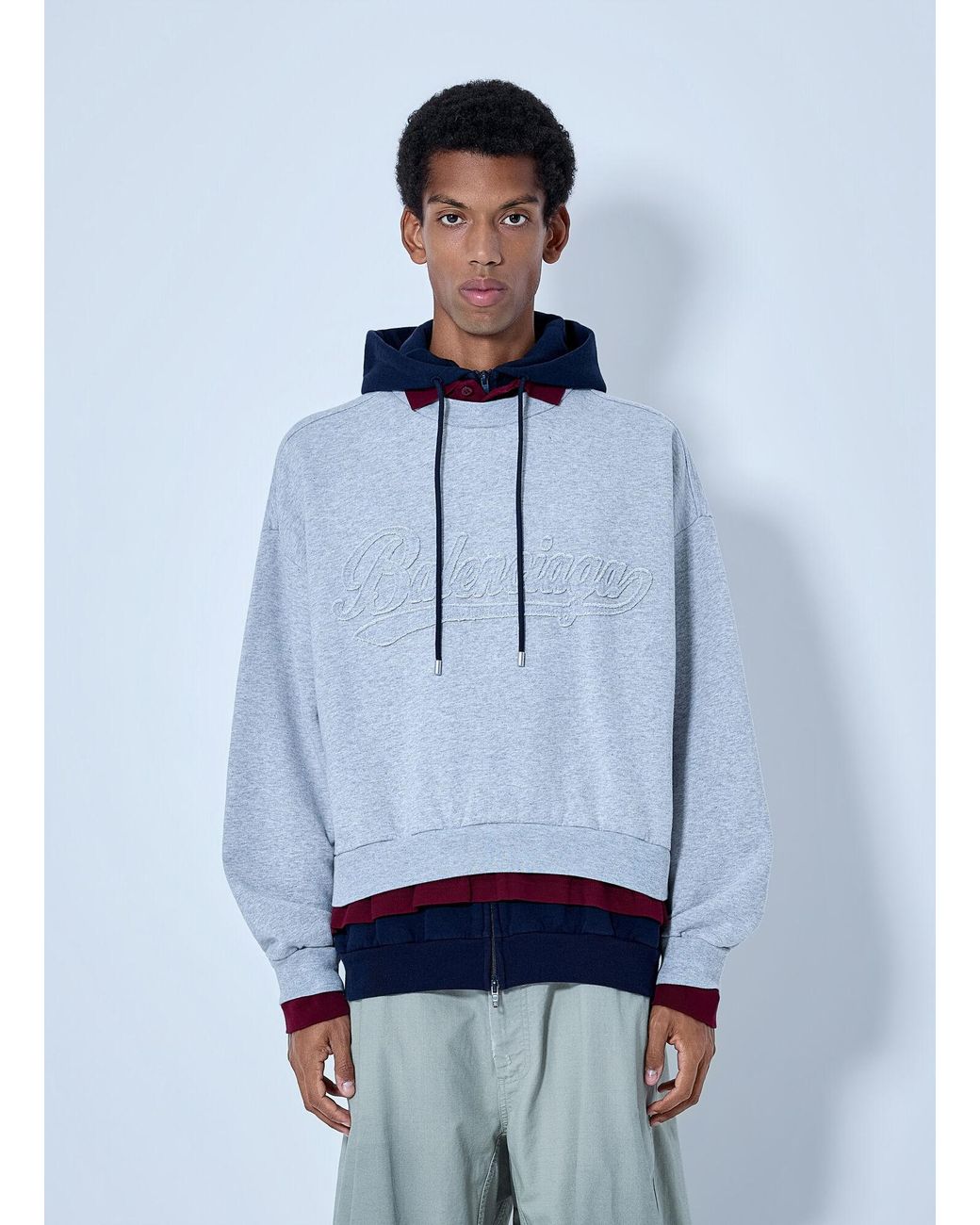 Balenciaga Blue Layered Hoodie With Embroidered Logo for men