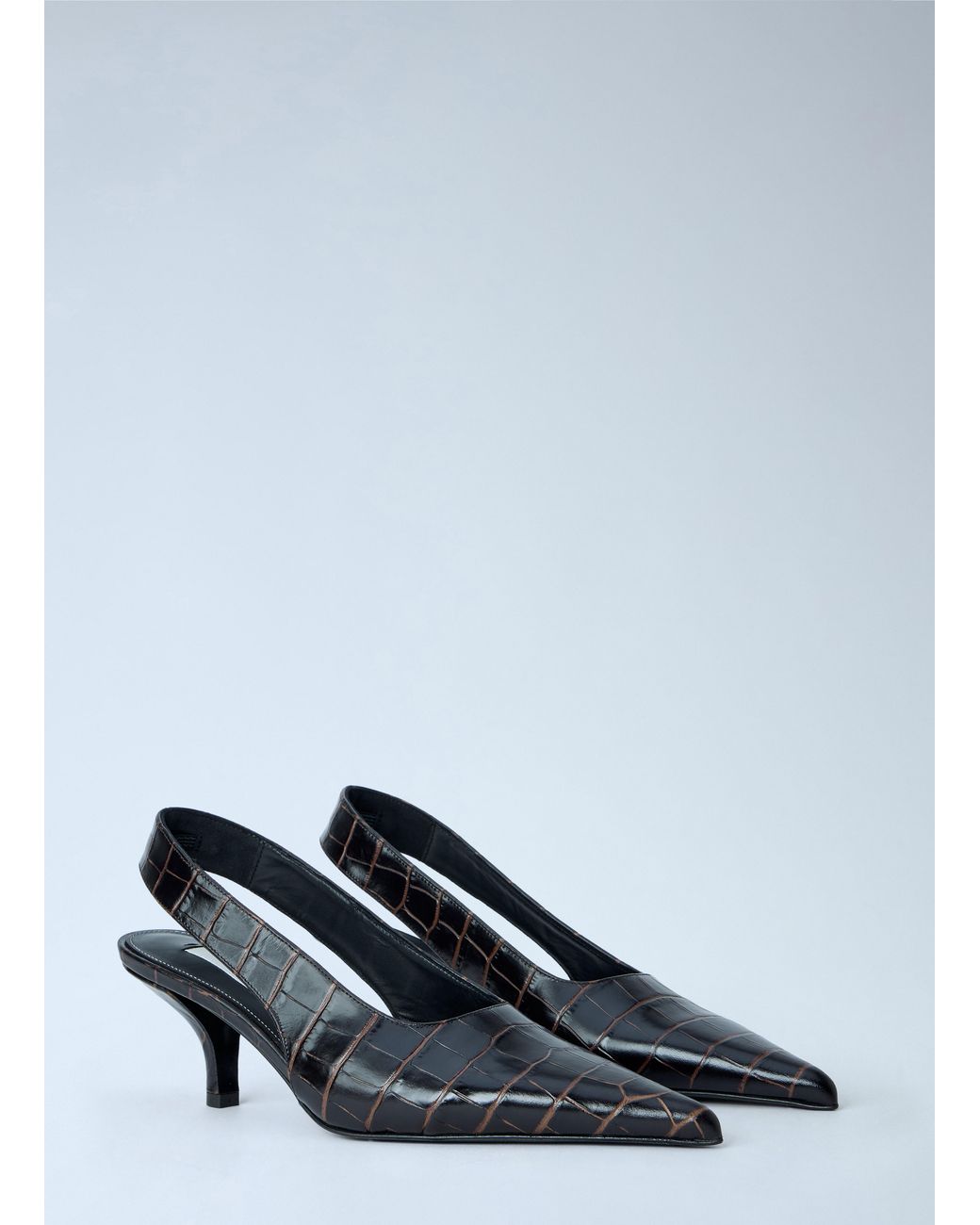 Totême Black Classic Croco-Embossed Slingbacks