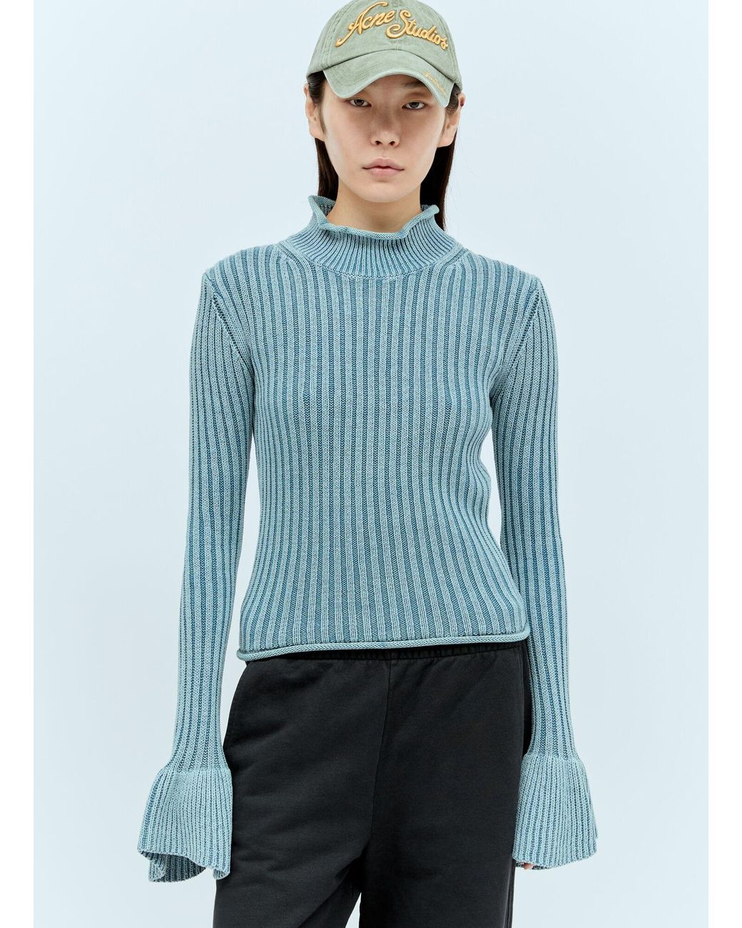 Acne Blue Ruffled Sleeves Sweater