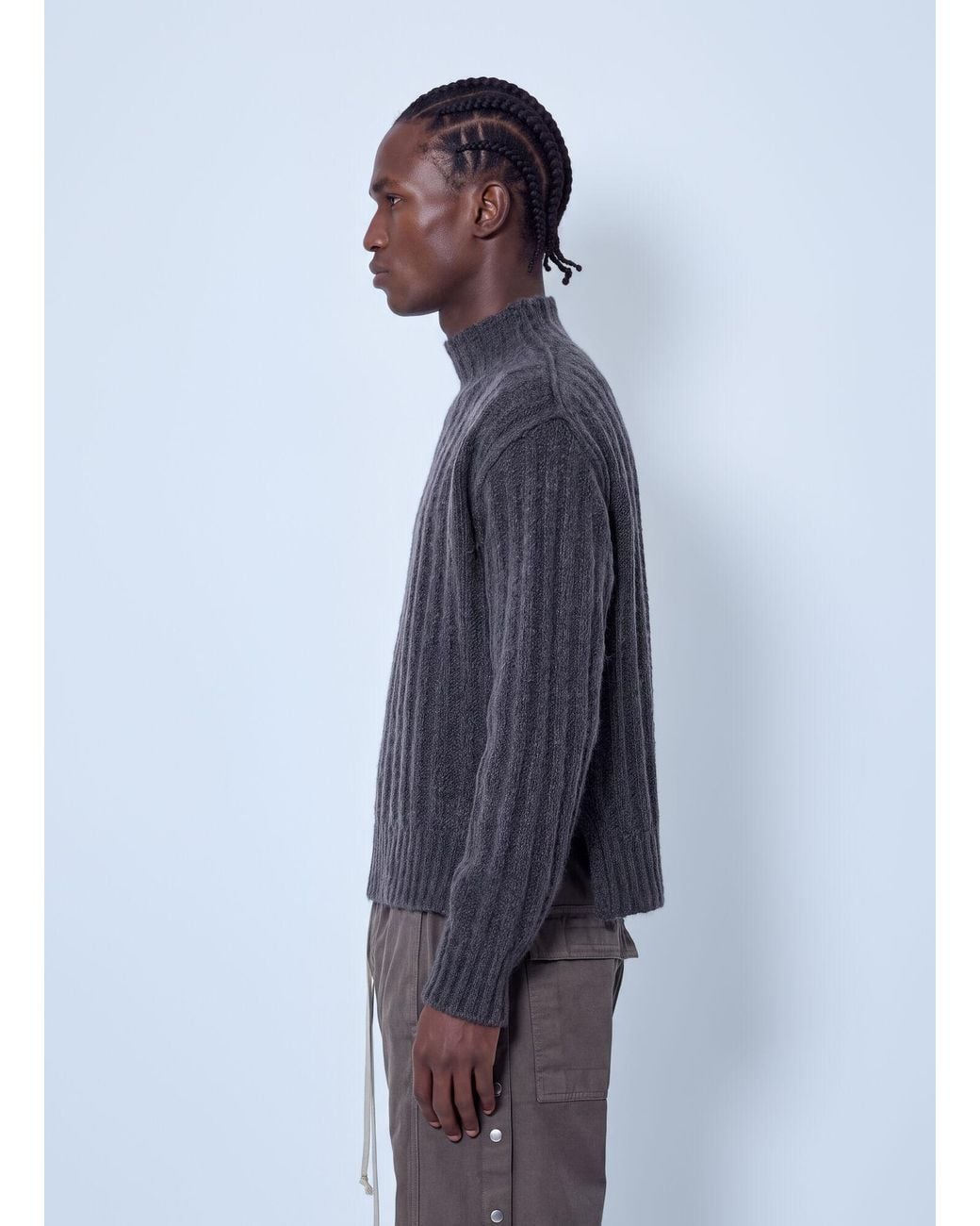 Rick Owens Blue Turtle Neck Knit Jumper for men
