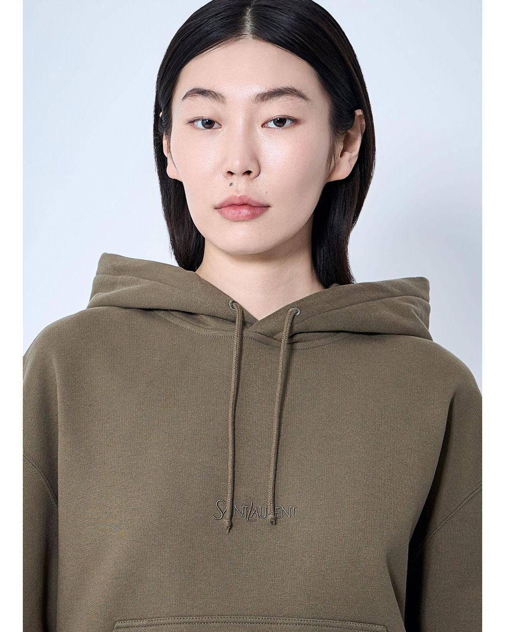 Saint Laurent Natural Hooded Logo Motif Sweatshirt