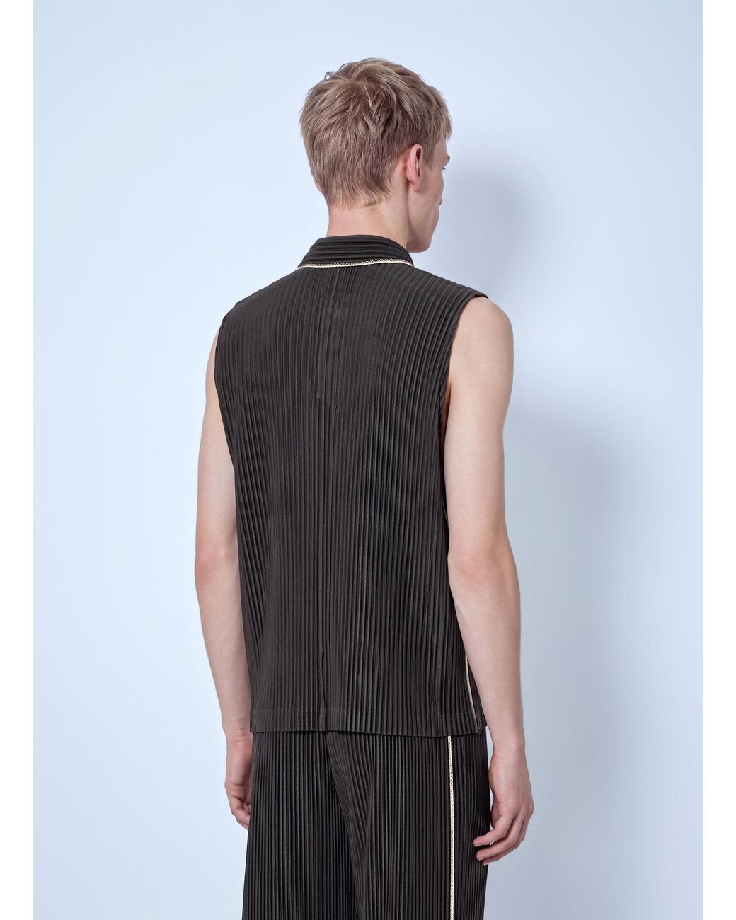 Homme Plissé Issey Miyake Gray Pleated Sleeveless Top for men