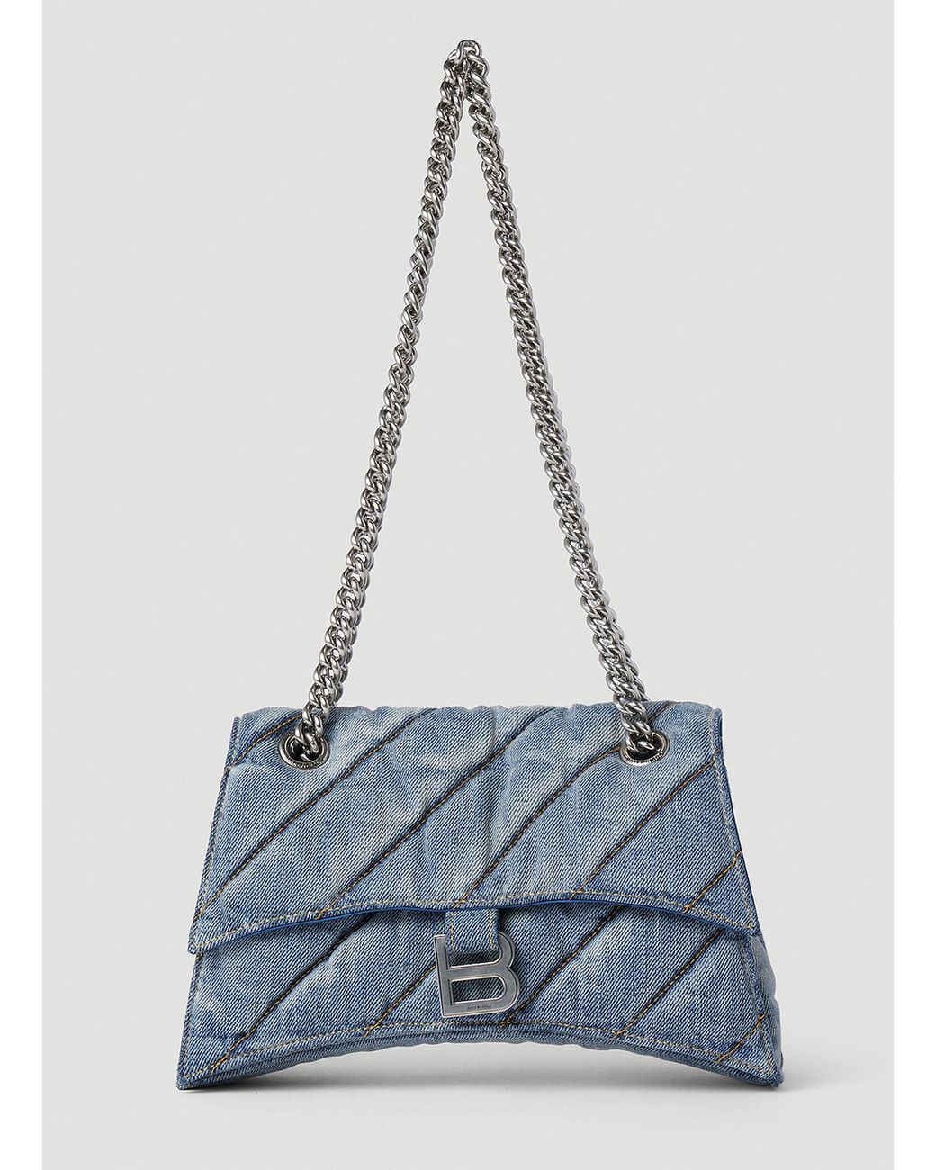 Balenciaga Denim Crush Quilted Shoulder Bag in Blue Lyst