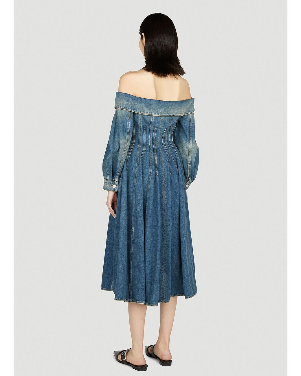 McQueen Sculpted Denim Dress in Blue | Lyst