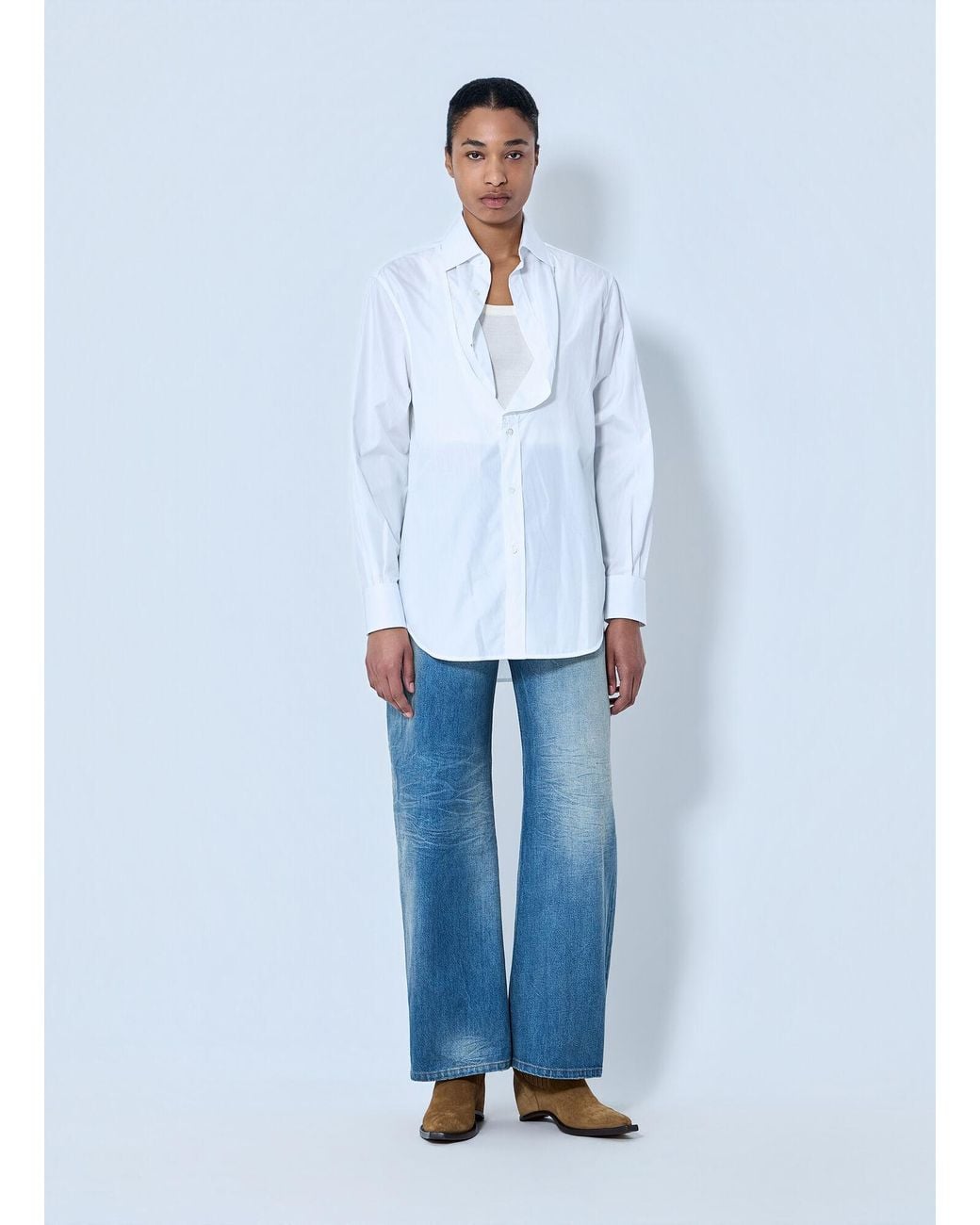 Maison Margiela White Folded V-Neck Collar Shirt
