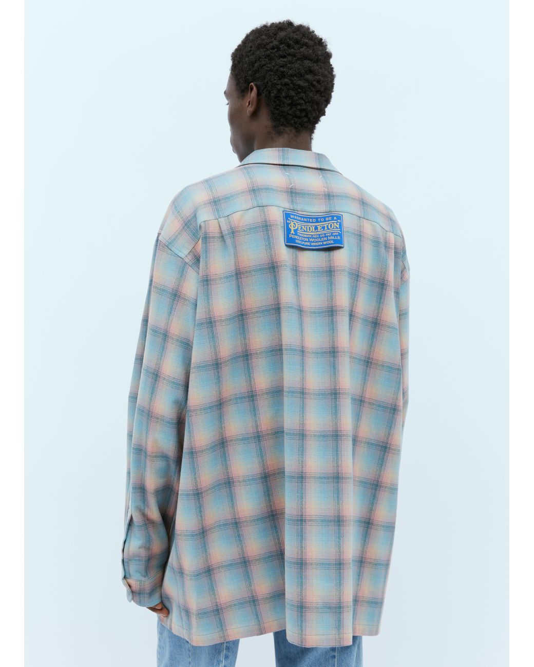 Maison Margiela Oversized Wool Check Shirt in Blue for Men Maison Margiela Oversized Wool Check Shirt in Blue for Men