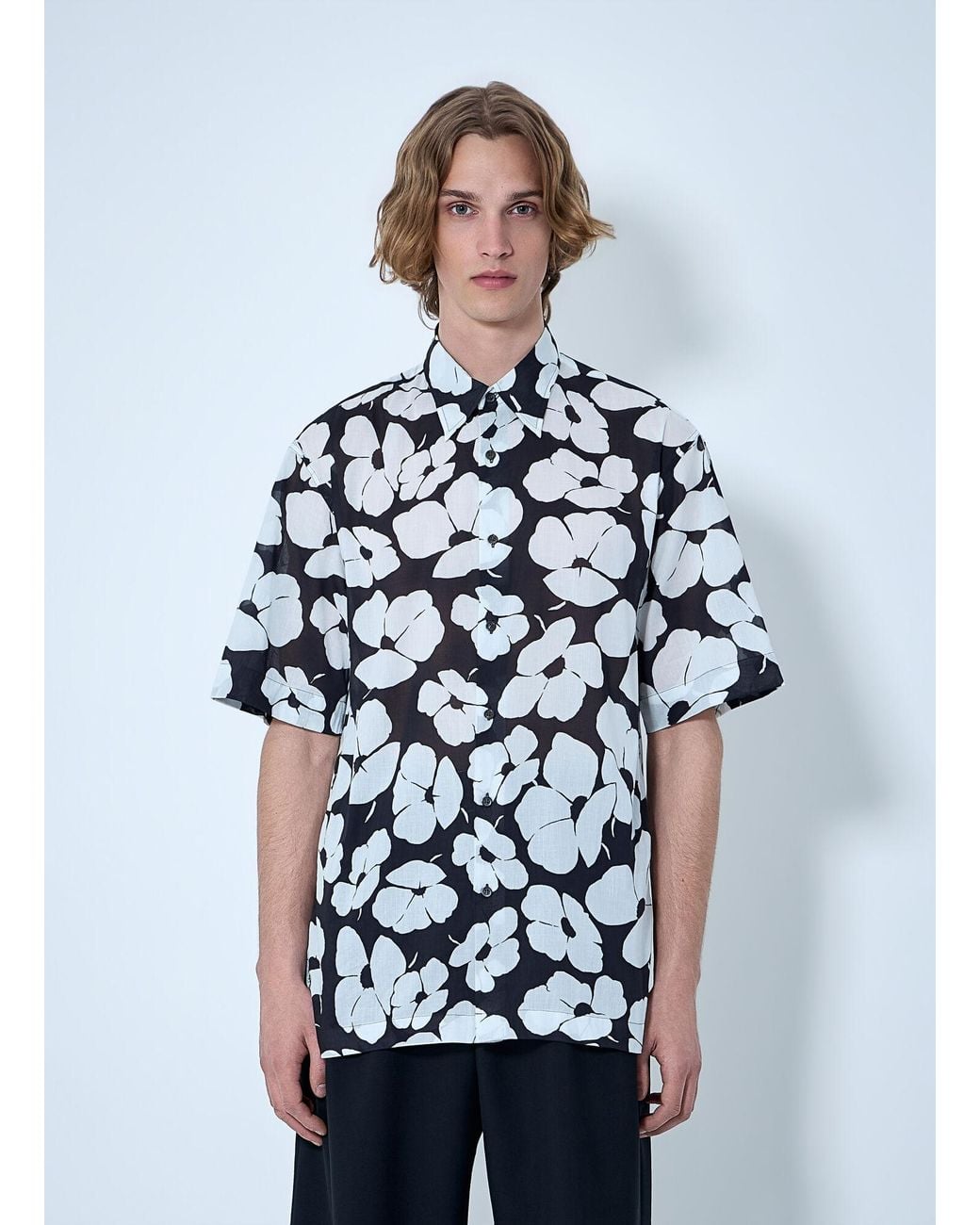 Dries Van Noten Blue Floral Short-Sleeve Shirt for men