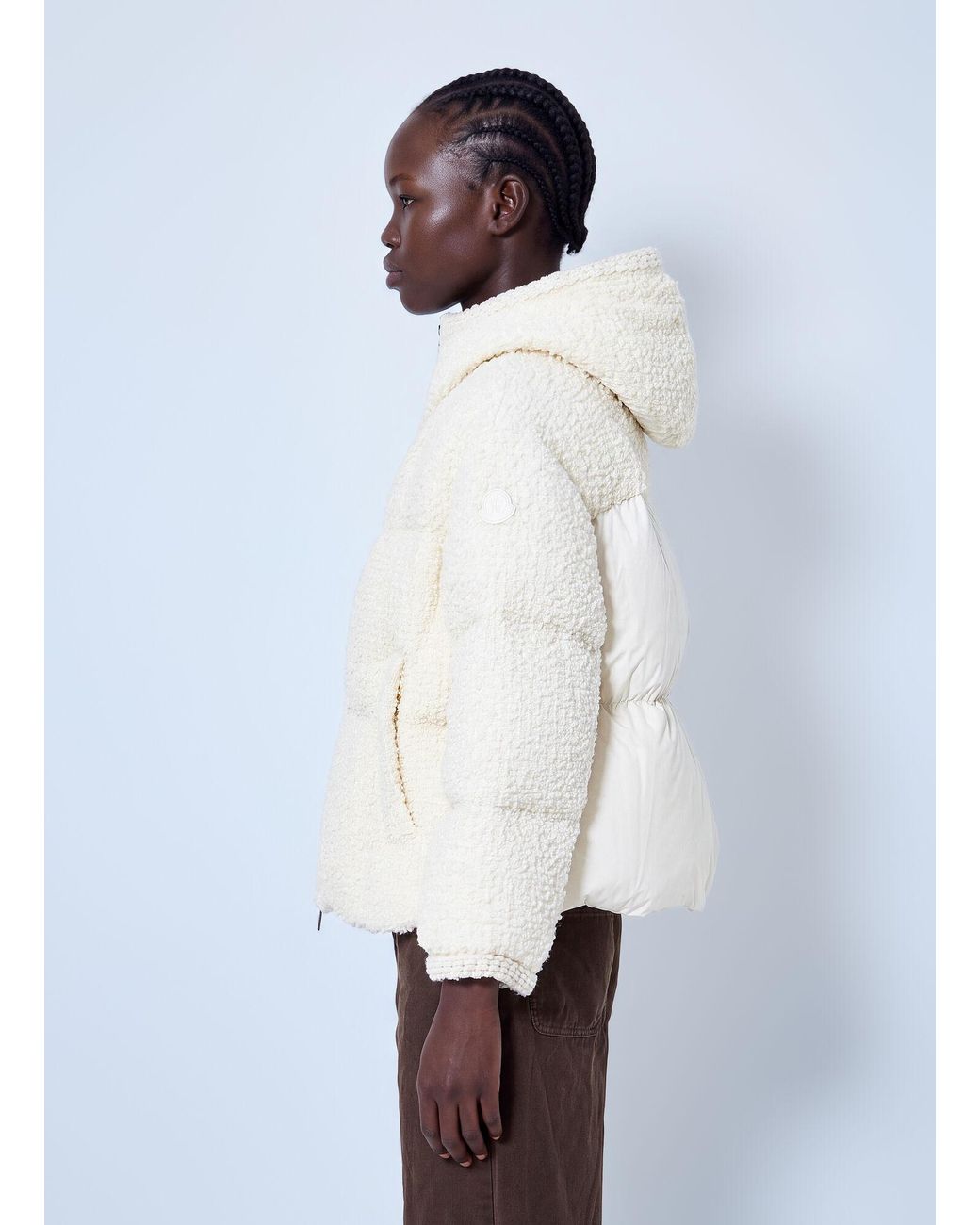 Moncler White Cristallin Hooded Wool Blend Short Down Jacket