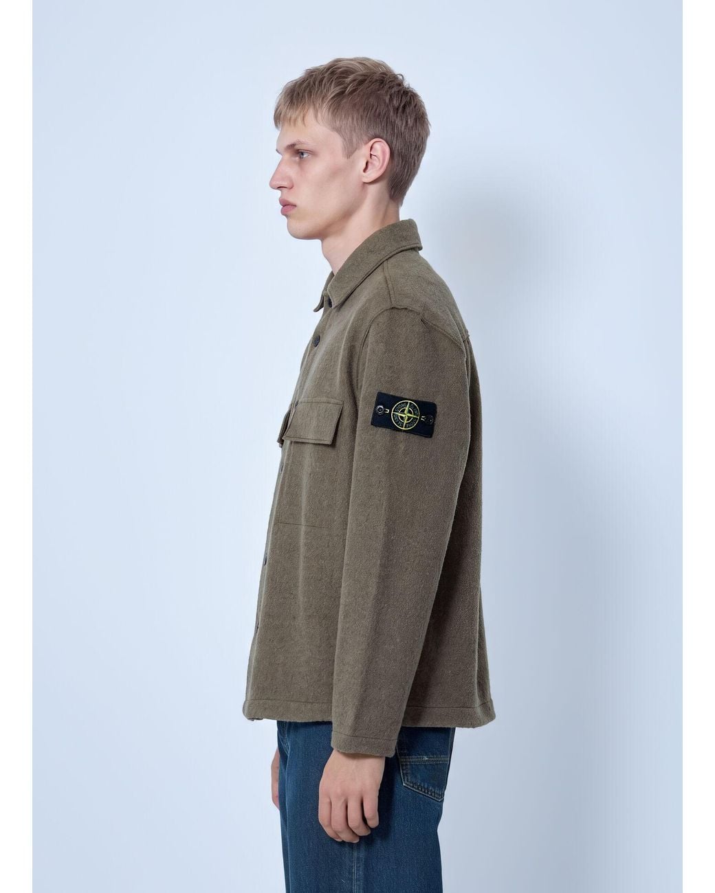 Stone Island Gray Wool Shirt Jacket for men