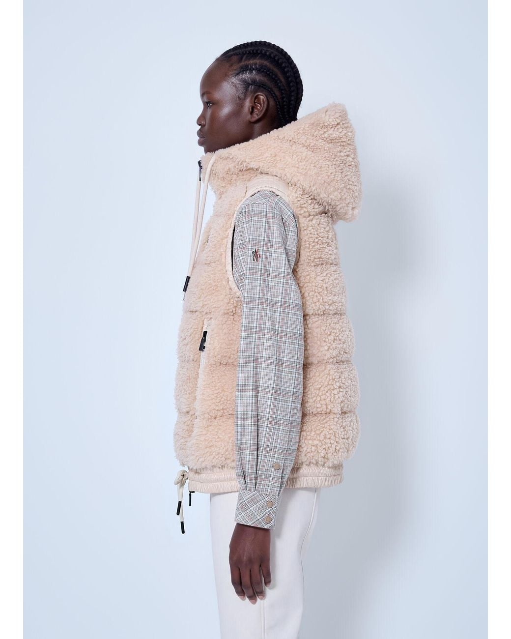 Moncler White Teddy Hooded Insulated Gilet