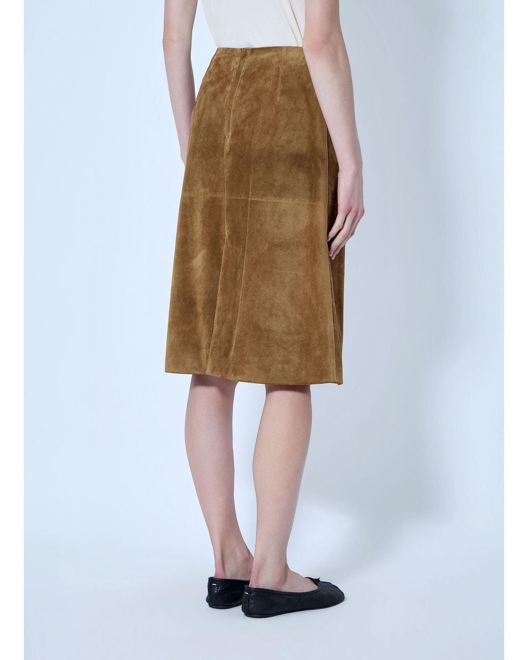 Jil Sander Natural Panelled Suede Midi Skirt