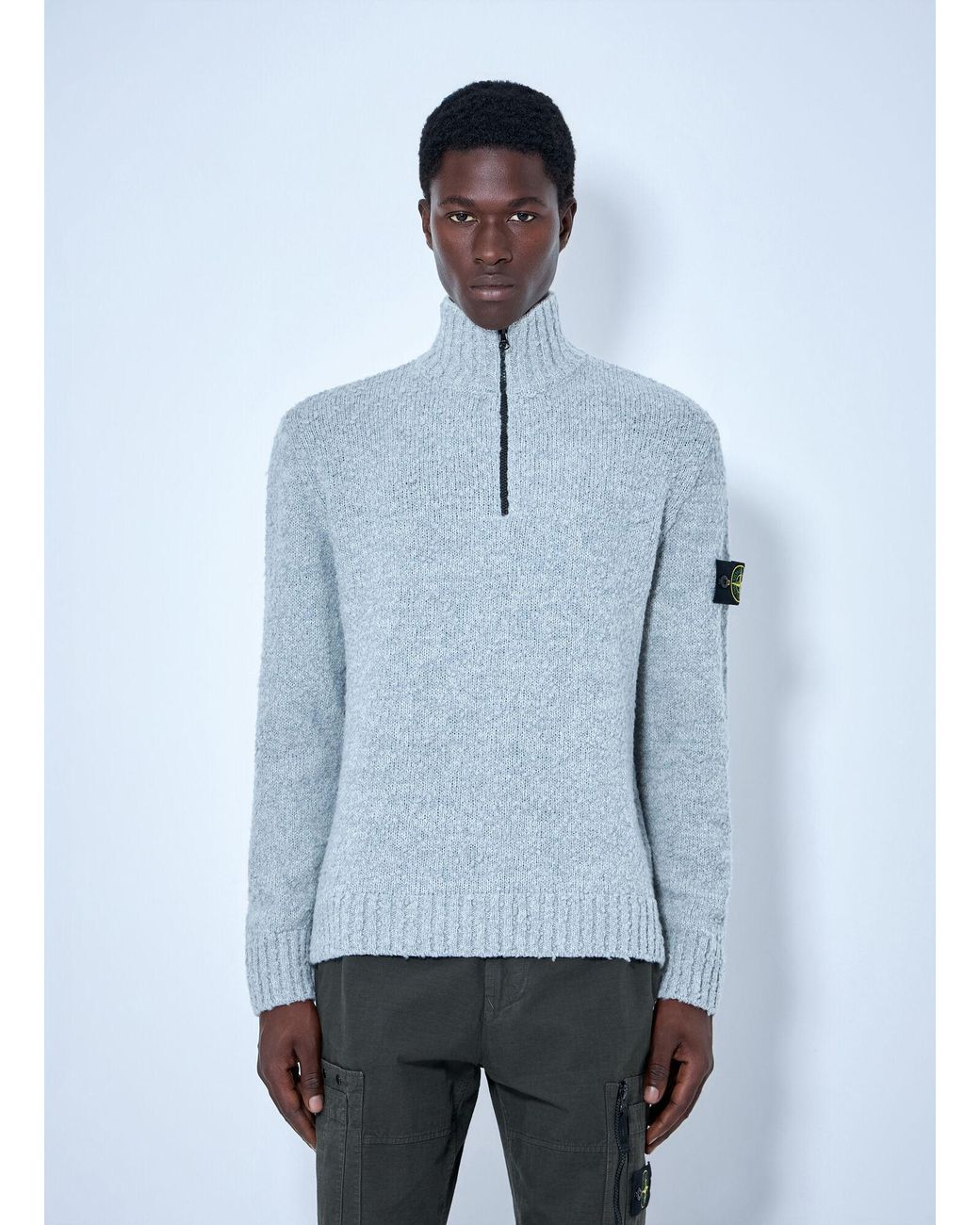 Stone Island Blue Half-Zip Wool Sweater for men
