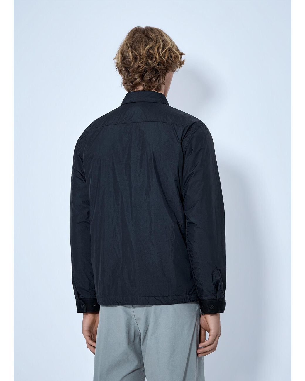 Stone Island Blue Button-Up Nylon Jacket for men