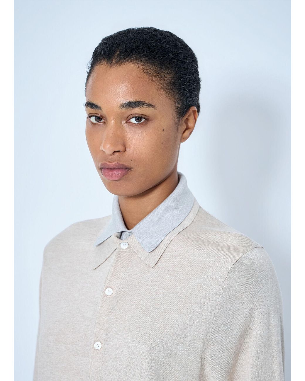 Acne White Layered Collar Knit Top