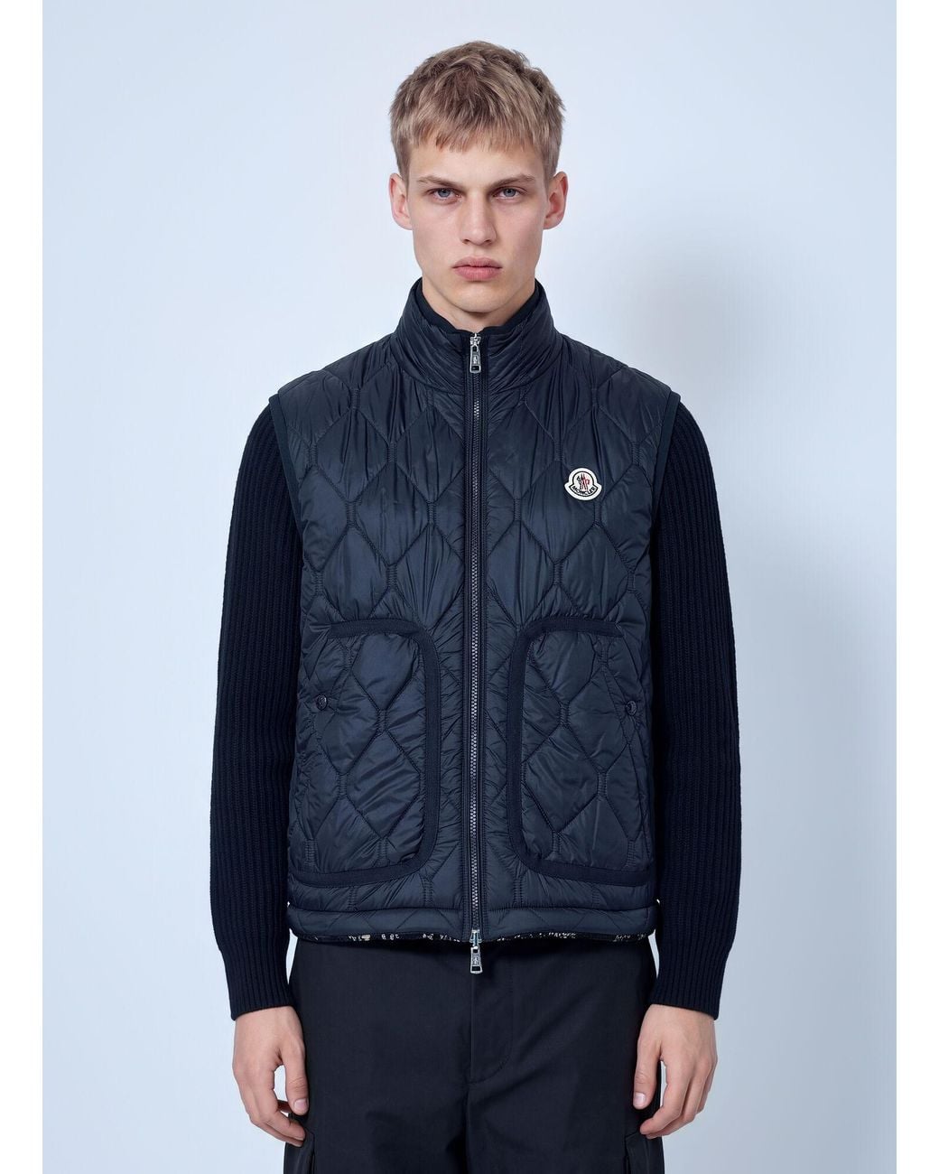 Moncler Blue Reversible Paisley Print Padded Teddy Gilet for men