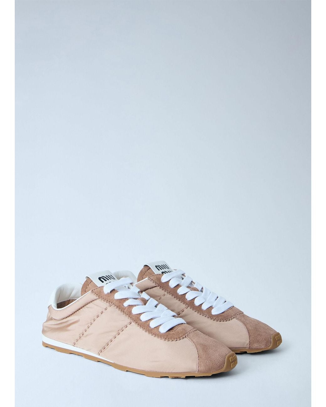Miu Miu White Plume Technical Fabric And Suede Sneakers