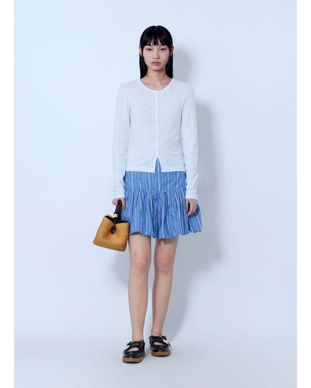 Ganni White Compact Pointelle Rib Jersey Top