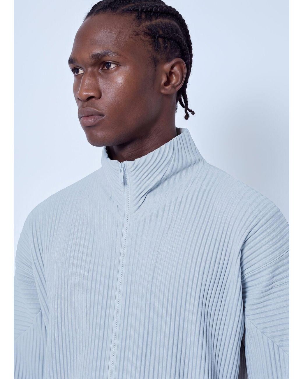 Homme Plissé Issey Miyake White Pleated Zip-Up Cardigan for men