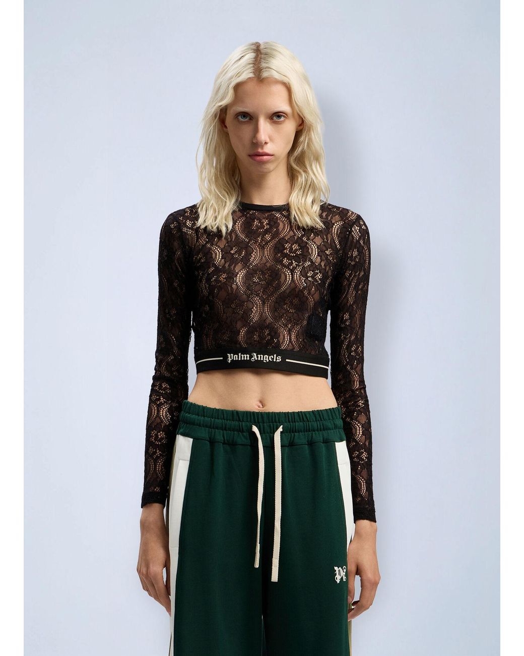 Palm Angels White Classic Logo Lace Top