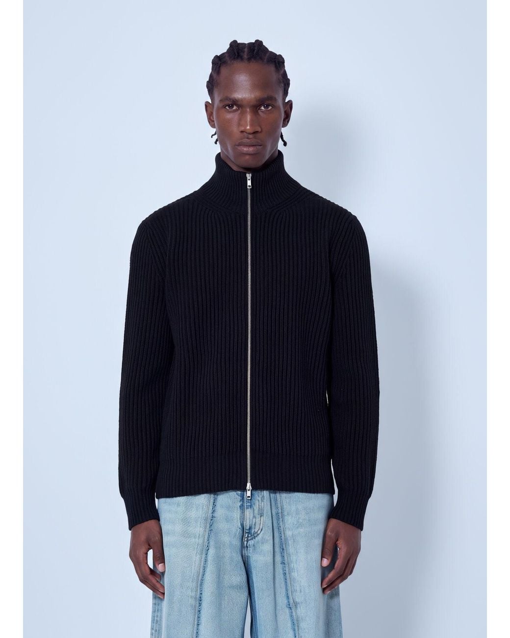 MM6 by Maison Margiela Blue Ribbed Zip-Up Cardigan for men