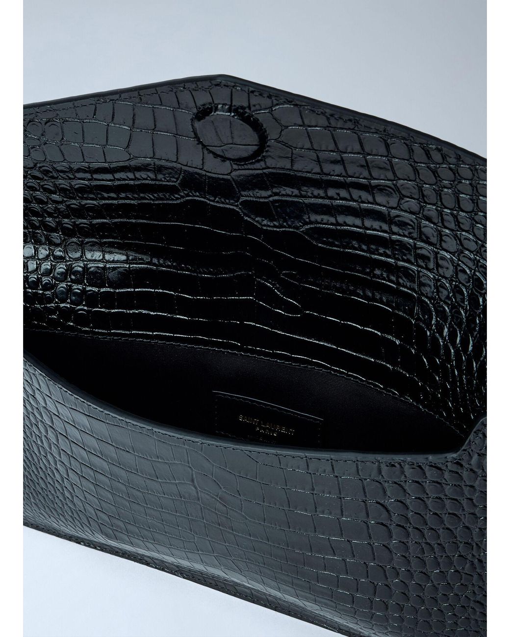 Saint Laurent Blue Uptown Crocodile-Embossed Shiny Leather Pouch