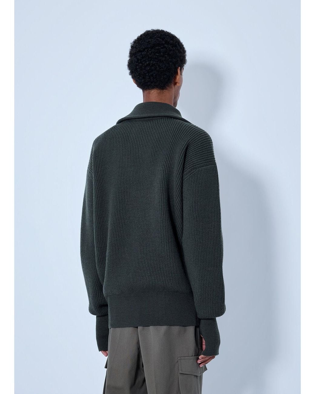 Rier Gray Ribbed High Neck Sweatshirt for men