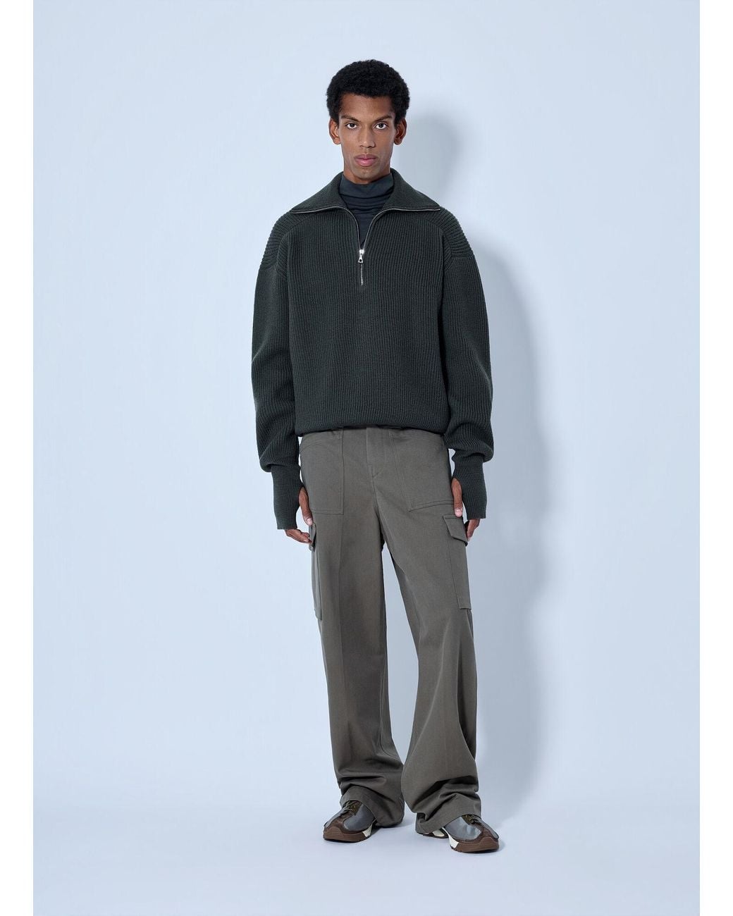 Rier Gray Ribbed High Neck Sweatshirt for men