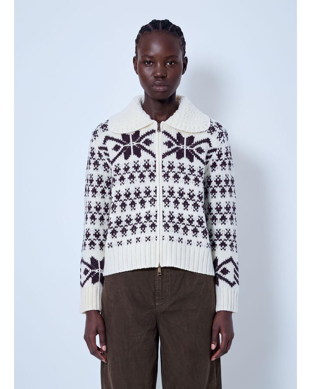 Moncler White Fair Isle Zip Cardigan