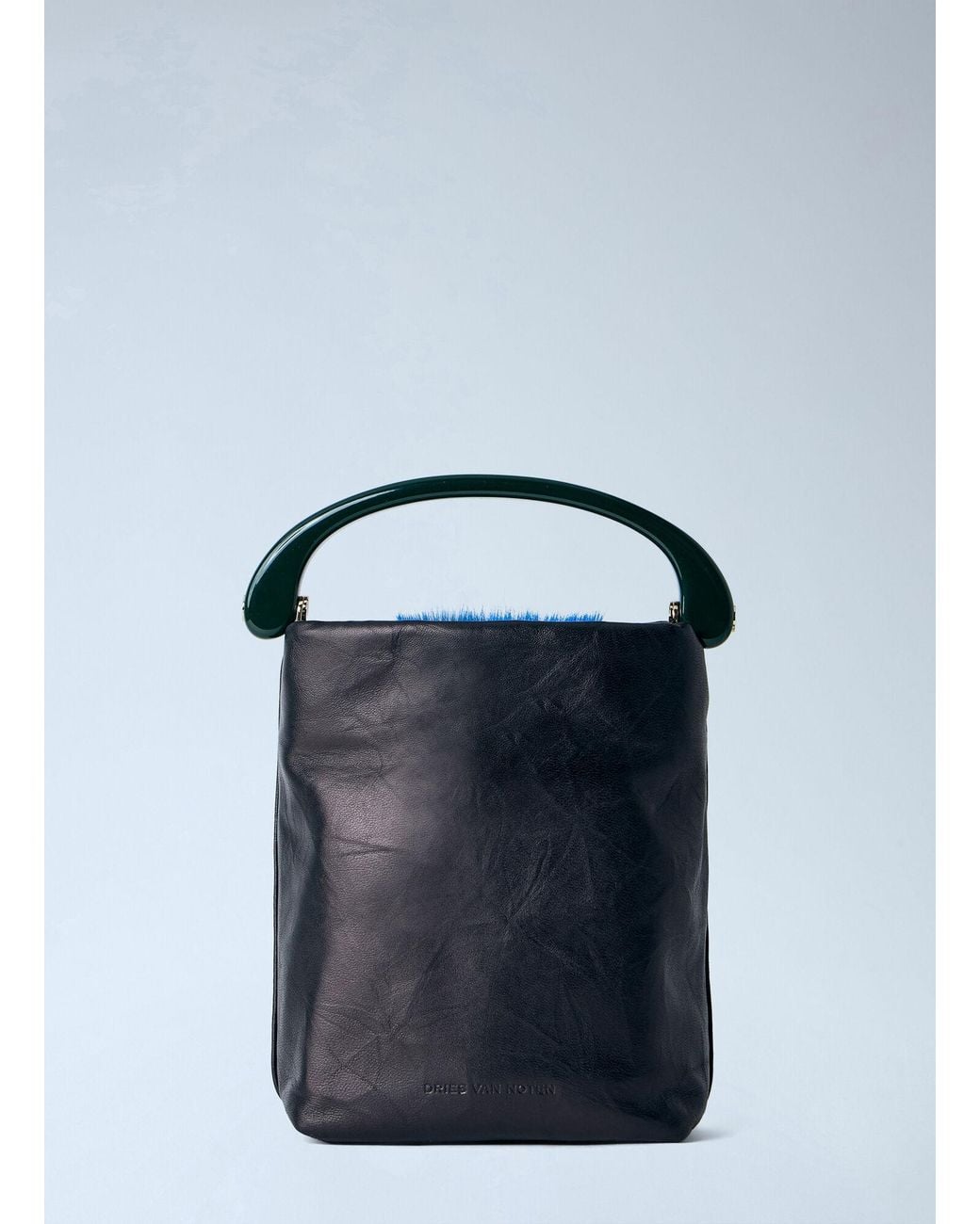 Dries Van Noten Blue Structured Leather Handbag